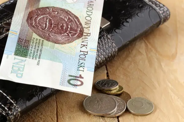 Portfel z banknotem 10 zł i monetami. Zastanawiasz się, skąd wziąć pieniądze?