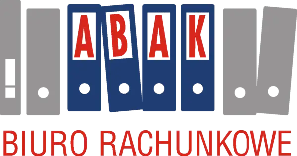 Logo biura rachunkowego z literami ABAK na segregatorach i napisem "BIURO RACHUNKOWE".