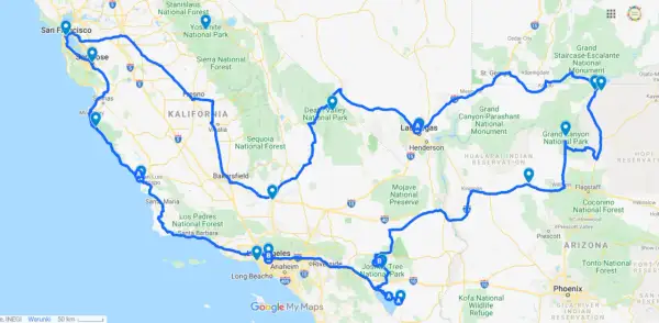 Trasa podróży po zachodnim wybrzeżu USA: San Francisco, Yosemite, Dolina Śmierci, Las Vegas, Wielki Kanion.