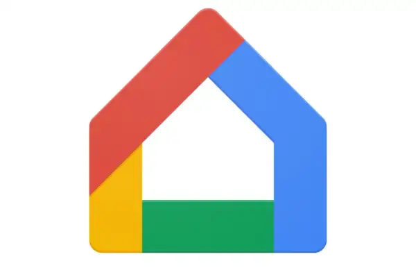 Logo stylisé d'une maison aux couleurs de Google Assistant Home : rouge, bleu, jaune et vert.
