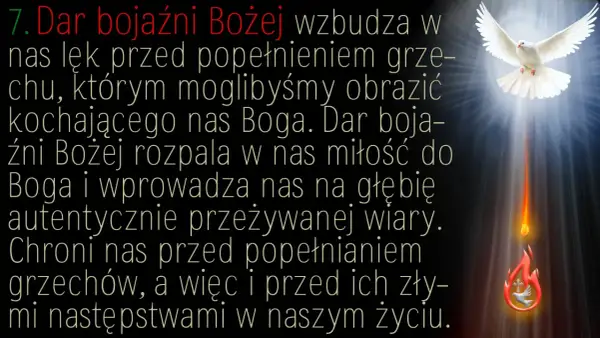 Biały gołąb z rozpostartymi skrzydłami, symbol Ducha Świętego, zstępuje w promieniach światła. Tekst nawiązuje do Psalmu 112.