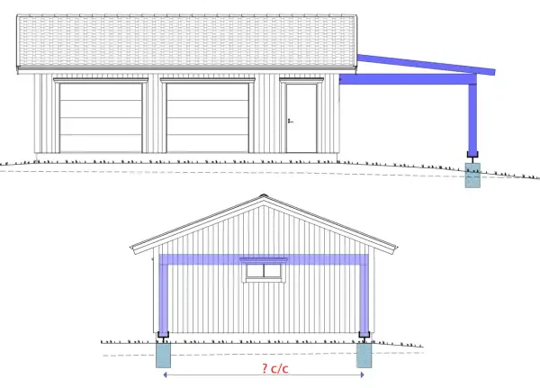 Ritning av garage med carport. En gratis carport ritning som visar konstruktion och mått.