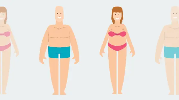 Uomini e donne con corporature diverse, che illustrano il concetto di endomorfo significato.