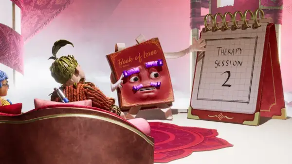 Książka "Book of Love" i kalendarz z napisem "Therapy Session 2" sugerują, że to właśnie tyle godzin zajmuje terapia dla tej pary.