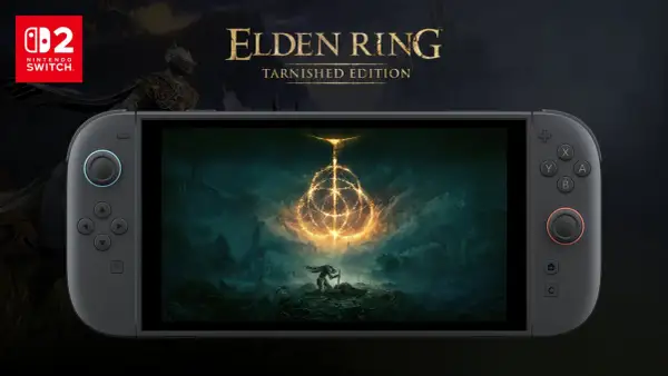 Elden Ring Tarnished Edition na Nintendo Switch. Gra z mrocznym światem i potężnym symbolem na ekranie konsoli.