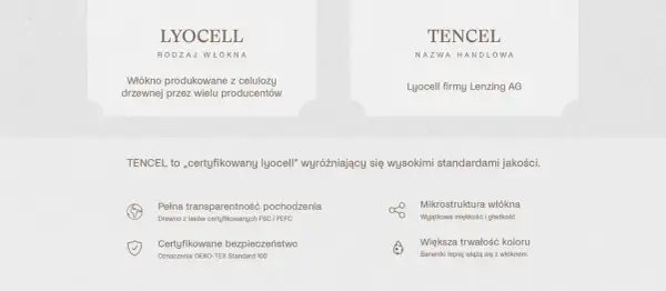 TENCEL to certyfikowany lyocell, który nie gniecie się tak łatwo jak inne tkaniny. Jest miękki, gładki i trwały.