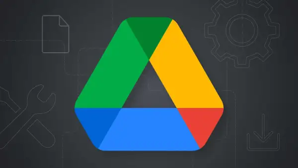 Google Drive logo with icons for files, tools, and downloads. This image might appear when Google Drive won't open.