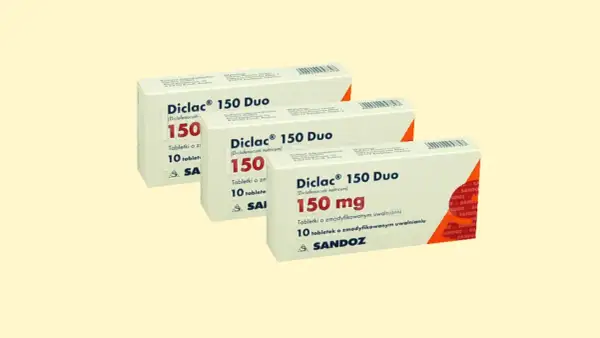 Opakowania leku Diclac 150 Duo, tabletki o zmodyfikowanym uwalnianiu, 10 sztuk.