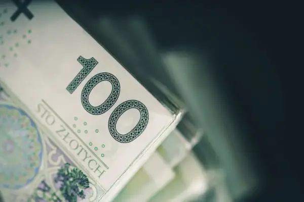 Stos banknotów 100 zł. Taki dodatek do przedszkola to marzenie wielu rodziców.