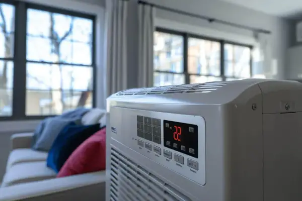 Climatisation réglée à 22 degrés dans un salon confortable.