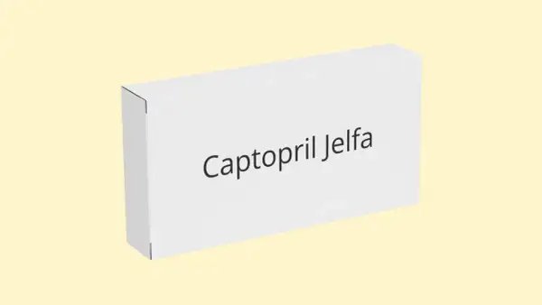 Białe opakowanie leku Captopril Jelfa. Stosowany na nadciśnienie i niewydolność serca.