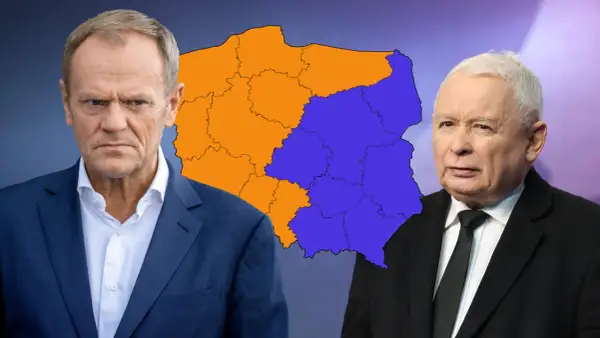 Donald Tusk i Jarosław Kaczyński na tle podzielonej Polski. Czy do której godziny głosowanie?