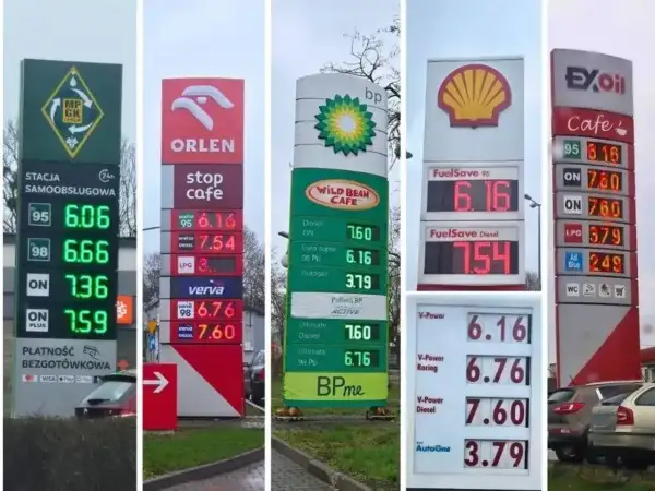 Ceny paliw na stacjach Orlen, BP, Shell i Exoil. Diesel kosztuje od 7.36 do 7.60 zł.
