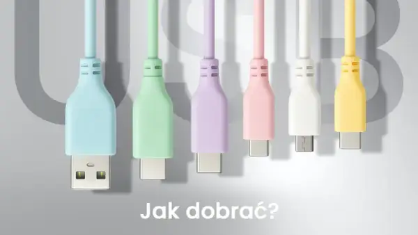 Kolorowe kable USB prezentują różne rodzaje końcówek kabli, od klasycznych po nowoczesne USB-C.
