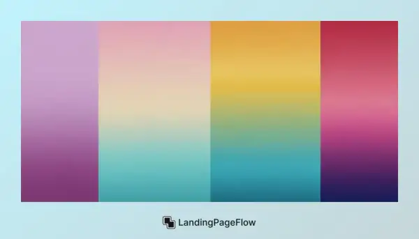 Four vertical panels showcase a beautiful gradient color transition from soft purples and pinks to vibrant yellows and blues, ending in deep magentas and purples.