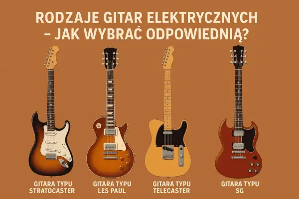 Cztery gitary elektryczne: Stratocaster, Les Paul, Telecaster i SG. Każda ma unikalny kształt gitary, idealny dla innego muzyka.