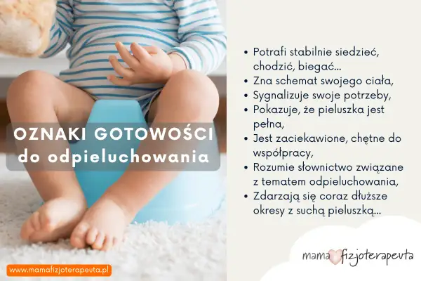 Dziecko siedzi na nocniku. Wiek dziecka do odpieluchowania zależy od jego gotowości: potrafi siedzieć, sygnalizuje potrzeby, rozumie słowa.