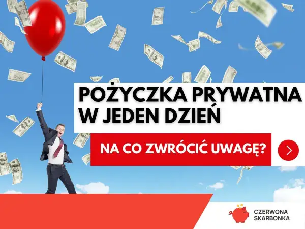 Szczęśliwy mężczyzna z balonem i spadającymi banknotami. Szybka pożyczka prywatna od osób prywatnych. Na co zwrócić uwagę?