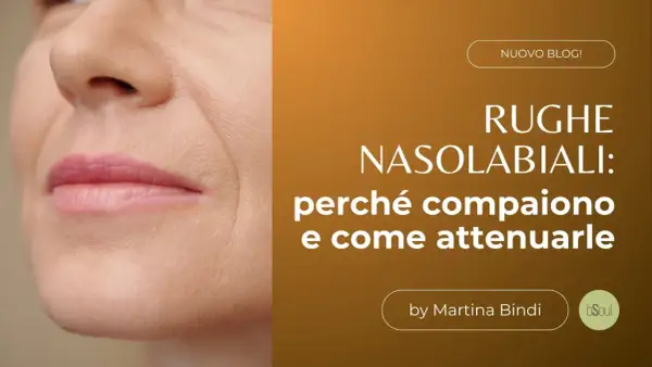 Primo piano del viso con evidenti solchi naso labiali, che introducono un articolo su come attenuarli.