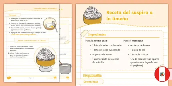 Receta para preparar un delicioso suspiro limeño peruano, con ingredientes y pasos para el merengue y la crema base.