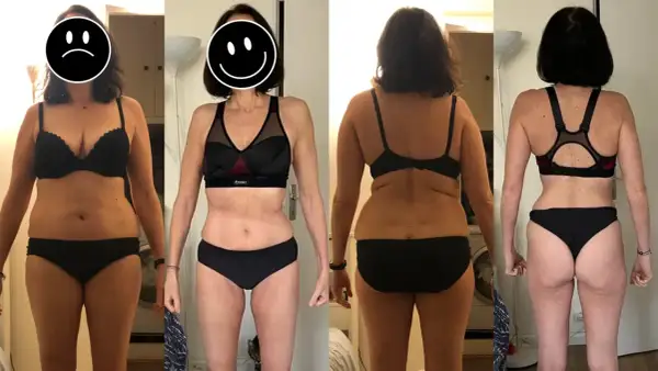 Avant/après : une femme de 53 ans, frustrée car elle n'arrive pas à maigrir, montre son corps en lingerie.