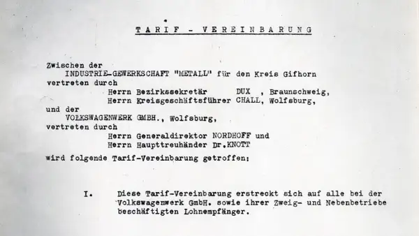 Tarifvereinbarung zwischen IG Metall und Volkswagenwerk GmbH. über den volkswagen haustarifvertrag für Lohnempfänger.