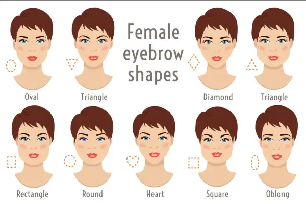 Illustrazione di diverse forme di viso e sopracciglia. Trova la forma giusta per il tuo viso.