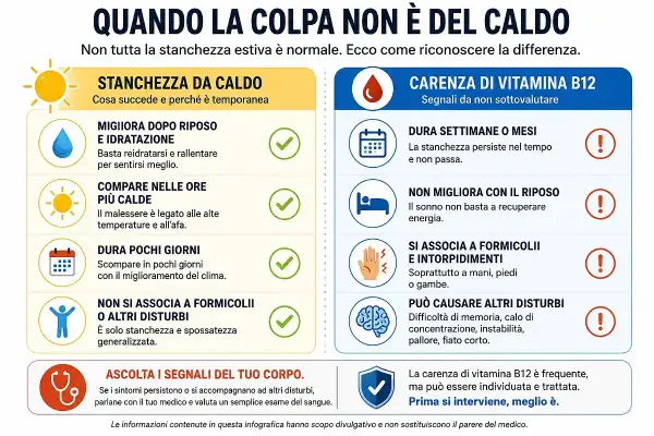 Carenza vitamina B12: sintomi neurologici come difficoltà di memoria e concentrazione, pallore, fiato corto. Non migliora col riposo.