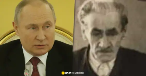 Podzielony obraz: Władimir Putin po lewej, postać historyczna po prawej.
