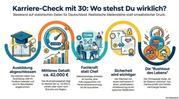 Karriere-Check mit 30: Ausbildung, Gehalt (ca. 42.000€), Fachkraft statt Chef, Sicherheit & "Rushhour des Lebens". Ein Berufswechsel mit 30 ist möglich!