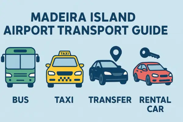 Guide till transportalternativ på Madeira flygplats: buss, taxi, transfer och hyrbil.