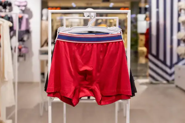 Czerwone bokserki Calvin Klein na wieszaku. Jak sprawdzić oryginalność? Zwróć uwagę na detale i jakość materiału.
