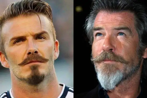 David Beckham et Pierce Brosnan arborent un style van dyke barbe, un classique intemporel.