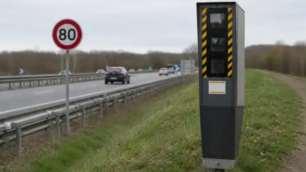 Un radar discriminant veille sur la route, rappelant la limite de 80 km/h.