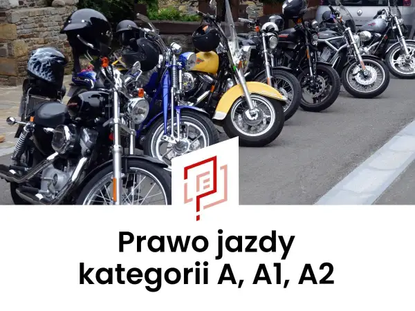 Rząd motocykli, od czarnych po żółty, gotowych na jazdę. Marzysz o prawo jazdy na motor? Kategorie A, A1, A2 czekają!