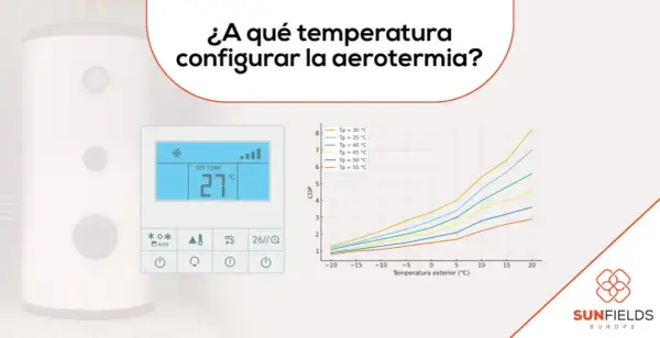 Gráfico muestra la temperatura ideal aerotermia en invierno. Termostato digital marca 27°C.