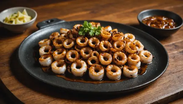 Délicieux chipirons à la plancha, grillés à la perfection et nappés d'une sauce savoureuse. Une assiette qui invite à la dégustation.