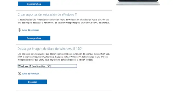 Herramienta de creación de soportes para Windows 11. Descarga la ISO o crea un USB/DVD de arranque.