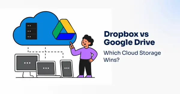 Illustration comparing Dropbox and Google Drive, highlighting Google Drive as a key competitor in cloud storage.