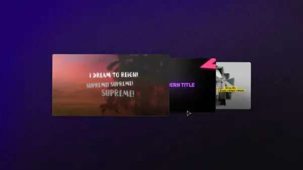 Examples of lyric video templates with different styles, from dreamy sunset to modern neon and minimalist designs.