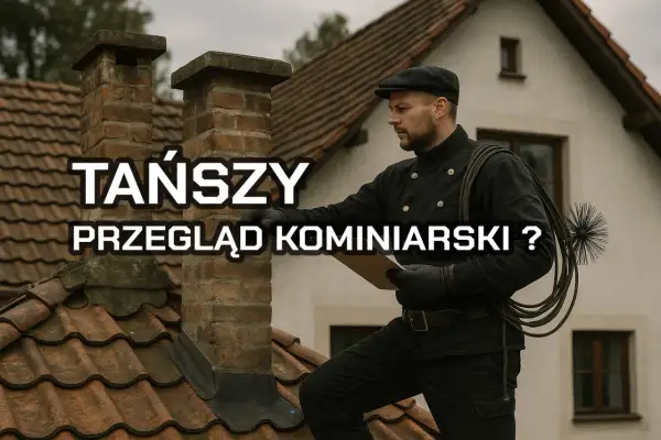 Kominiarz na dachu sprawdza stan ceglanych kominów. Czy potrzebujesz tańszy przegląd kominiarski?