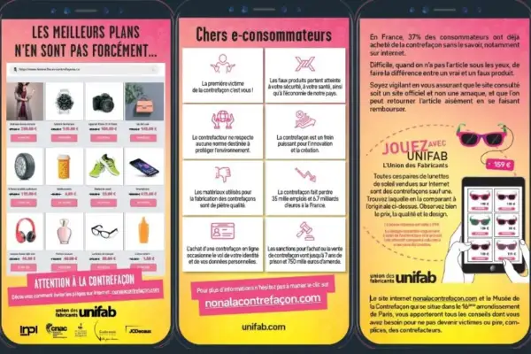 Attention à la contrefaçon : l'achat en ligne peut entraîner vol d'identité et amende. Le vol de propriété intellectuelle coûte cher.