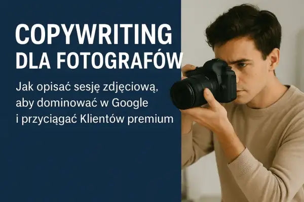 Młody fotograf z aparatem, uczący się, jak opisać sesję zdjęciową, by przyciągnąć klientów premium.
