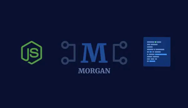 Logo MORGAN avec icônes JavaScript et code, évoquant le développement web et le npm.