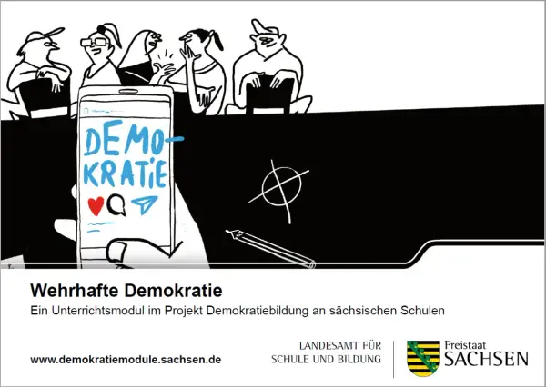 Menschen diskutieren über Demokratie auf einem Smartphone. Ein Unterrichtsmodul zur wehrhaften Demokratie.