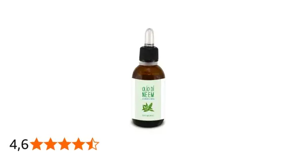Flacone di olio di neem puro con contagocce, ideale per la cura del viso.