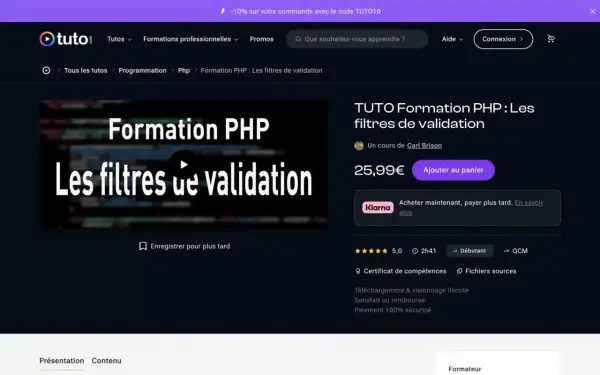 Formation PHP : Les filtres de validation, un cours pour maîtriser la validation des données en session PHP. Idéal pour débutants.