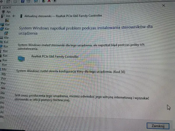 Błąd instalacji sterowników Realtek PCIe GBE Family Controller. System Windows nie może określić konfiguracji urządzenia.