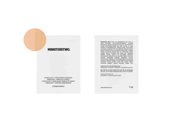 Podkład Ministerstwo Hydrocolor C+ 40 Peach Soufflé, zawiera m.in. pigment ci 77491. Idealny dla cery potrzebującej nawilżenia.