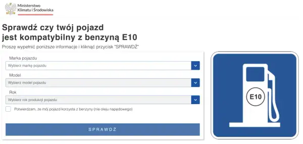 Sprawdź kompatybilność pojazdu z benzyną E10. Wpisz markę, model i rok produkcji, aby dowiedzieć się więcej.